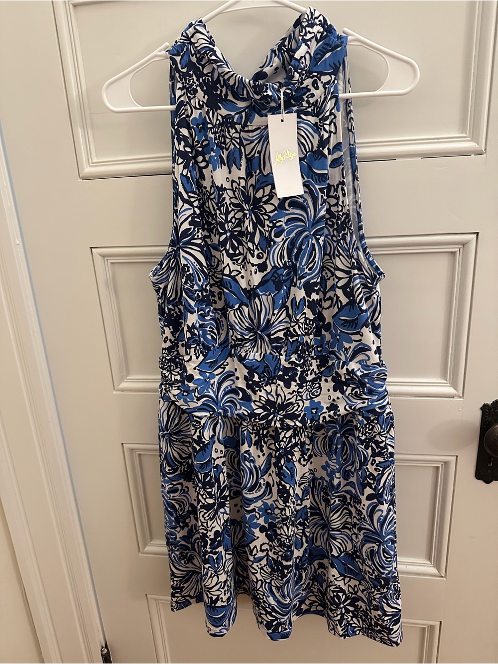 Lilly Pulitzer Blue and White Floral Cowl Neck Mini Dress/Romper
